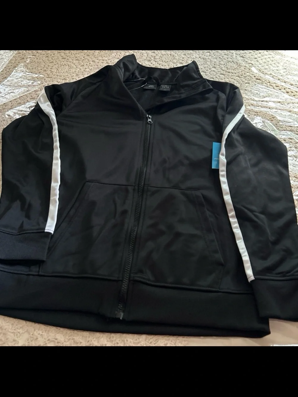Pro Player Black Kids Zip-Up Jacket with White Stripe